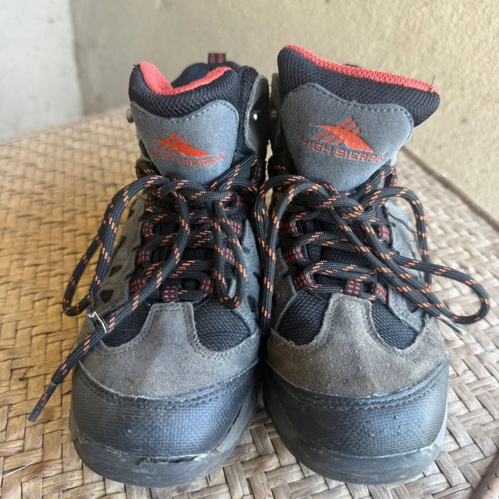 High Sierra Trooper Hiking Boots Boys 4 Grey Orange Suede Mesh Trail Gorpcore